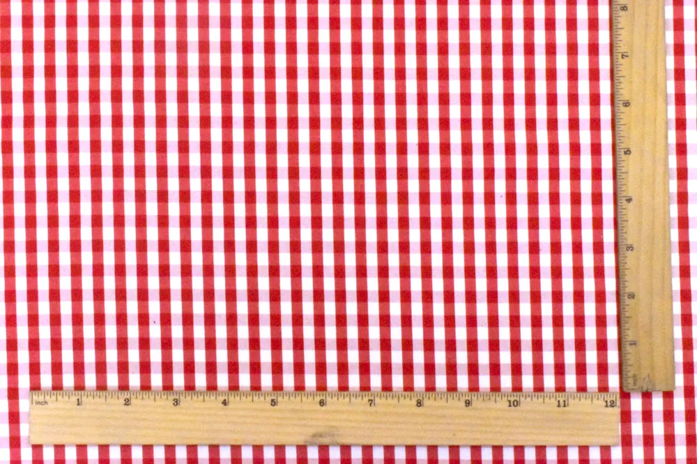 Red-White Gingham Polyester Shirting Woven Fabric