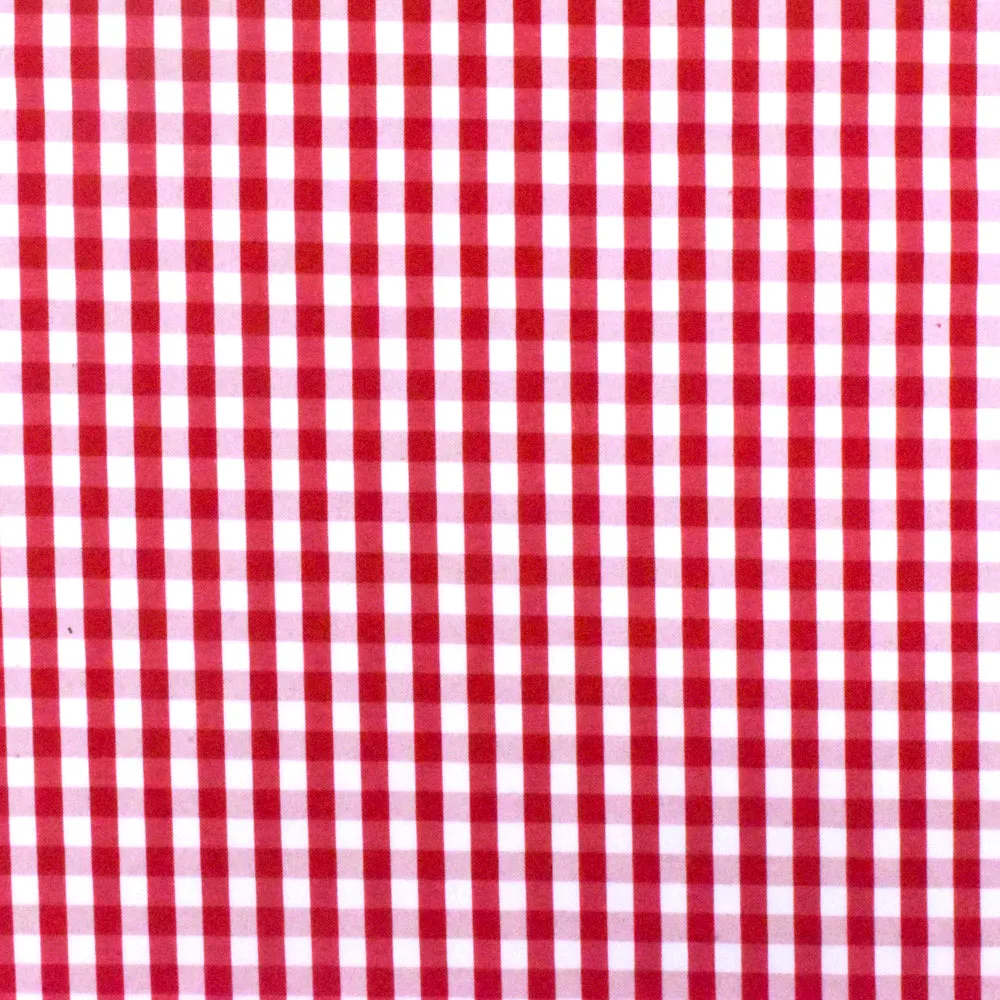 Red-White Gingham Polyester Shirting Woven Fabric