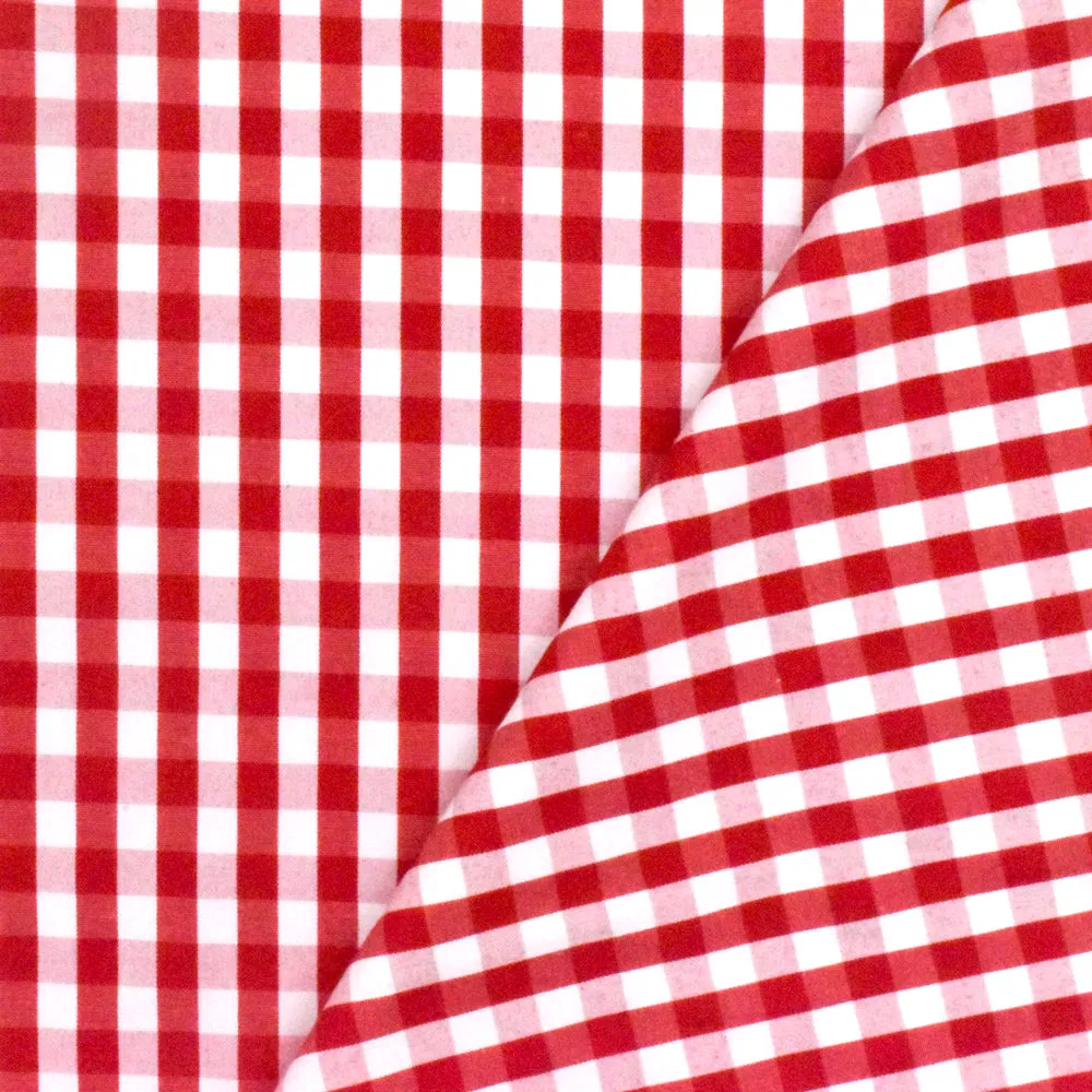 Red-White Gingham Polyester Shirting Woven Fabric