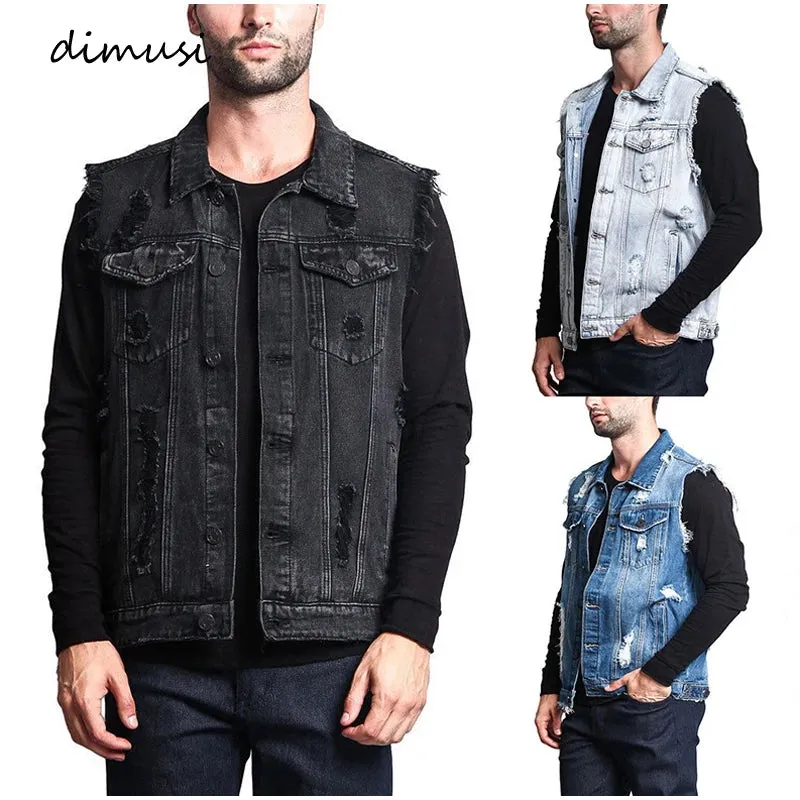 Retro Sleeveless Jackets Casual Ripped Jean