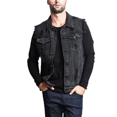 Retro Sleeveless Jackets Casual Ripped Jean