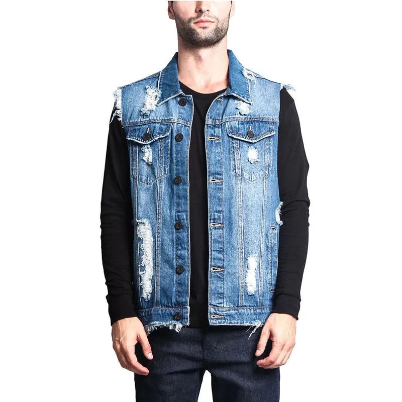 Retro Sleeveless Jackets Casual Ripped Jean