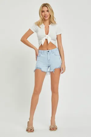 Risen Cali Ice Blue Frayed Hem Shorts