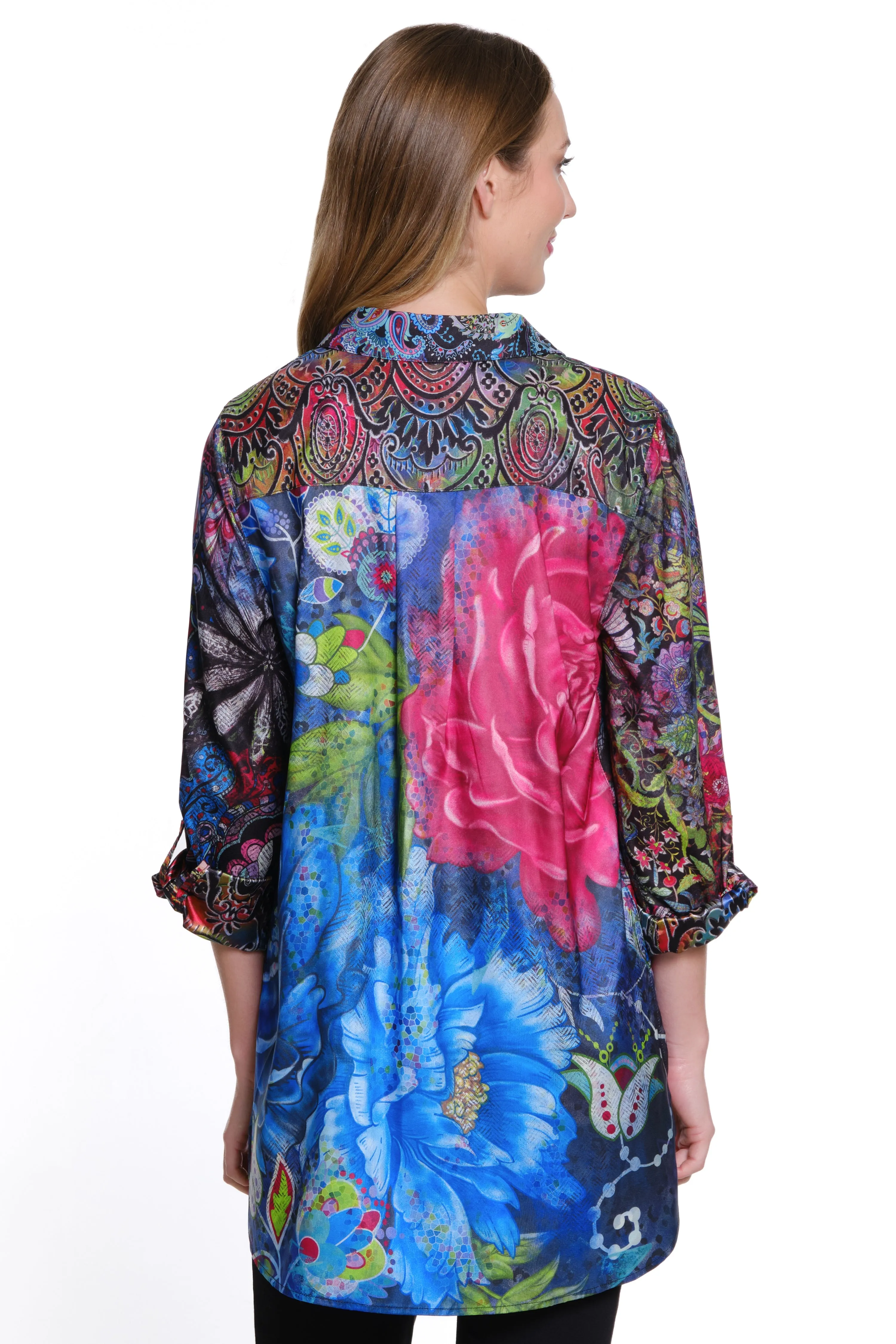 Satin Mixed Print Blouse - Petite - Multi