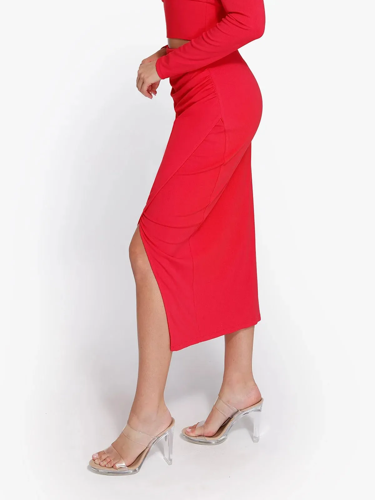 Shapewear Rib Modal Off-the-Shoulder Top Sculpting Skirt Set