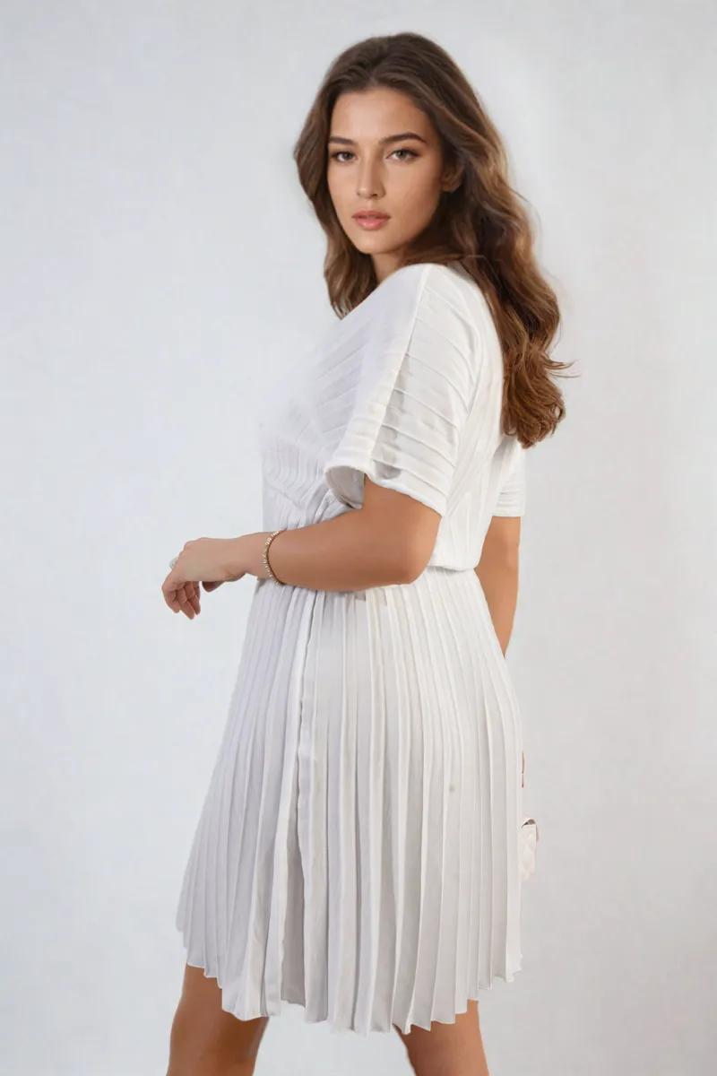 Short Sleeve Pleated Midi Dress