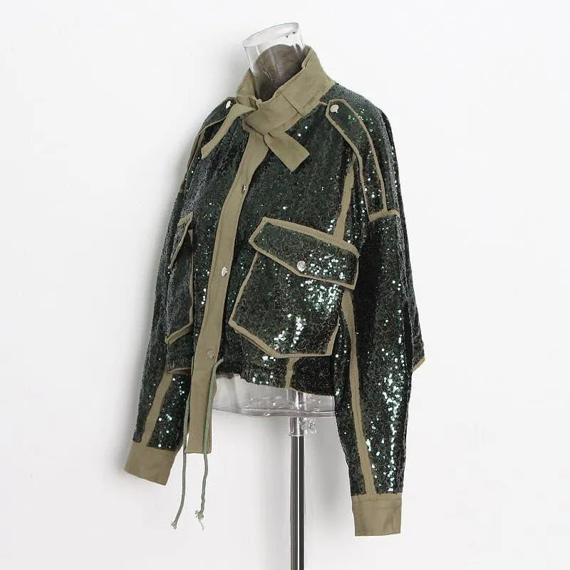 Short street style jacket with sequin embroidery