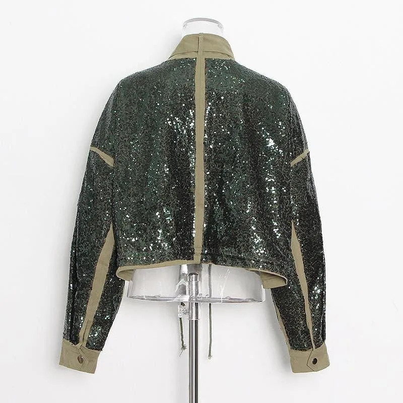 Short street style jacket with sequin embroidery