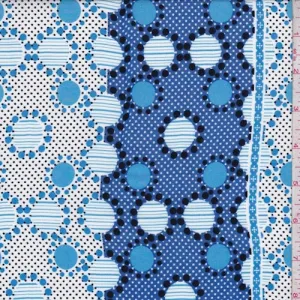 Sky/Blue/White Dot Stripe Rayon Challis Fabric