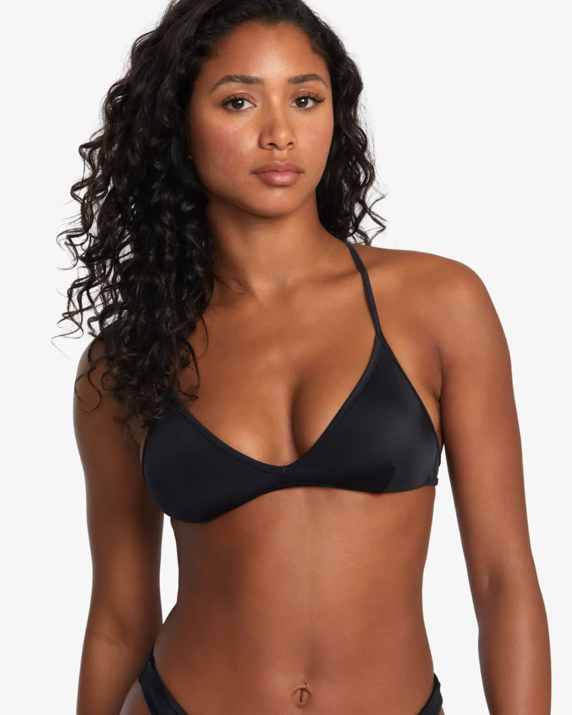 Solid Triangle Crossback Bikini Top - Black