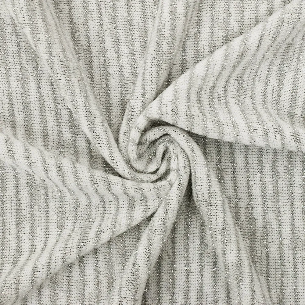 Star Silver-White Metallic Stripe Stretch Poly Jersey Knit Fabric