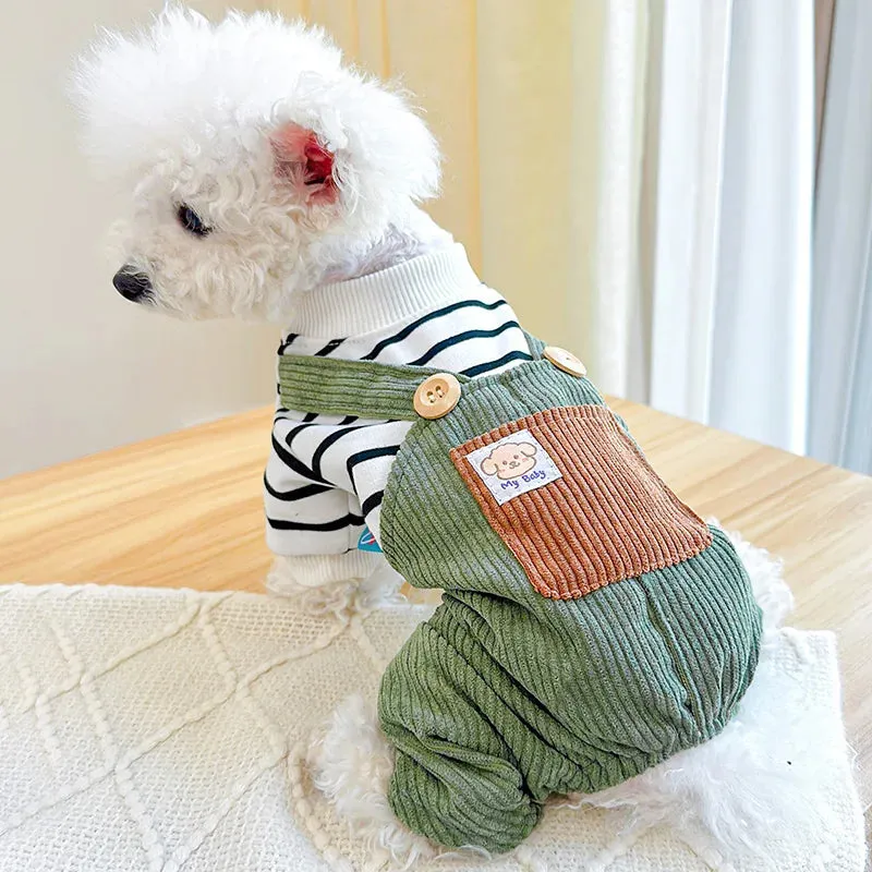 Stylish Stripes and Army Green Four-Legged Strap Pants for Small and Medium-Sized Dogs - Perfect Pet Apparel for Spring and Autumn