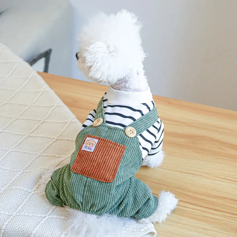 Stylish Stripes and Army Green Four-Legged Strap Pants for Small and Medium-Sized Dogs - Perfect Pet Apparel for Spring and Autumn