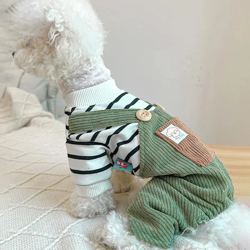 Stylish Stripes and Army Green Four-Legged Strap Pants for Small and Medium-Sized Dogs - Perfect Pet Apparel for Spring and Autumn