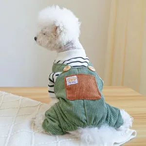 Stylish Stripes and Army Green Four-Legged Strap Pants for Small and Medium-Sized Dogs - Perfect Pet Apparel for Spring and Autumn