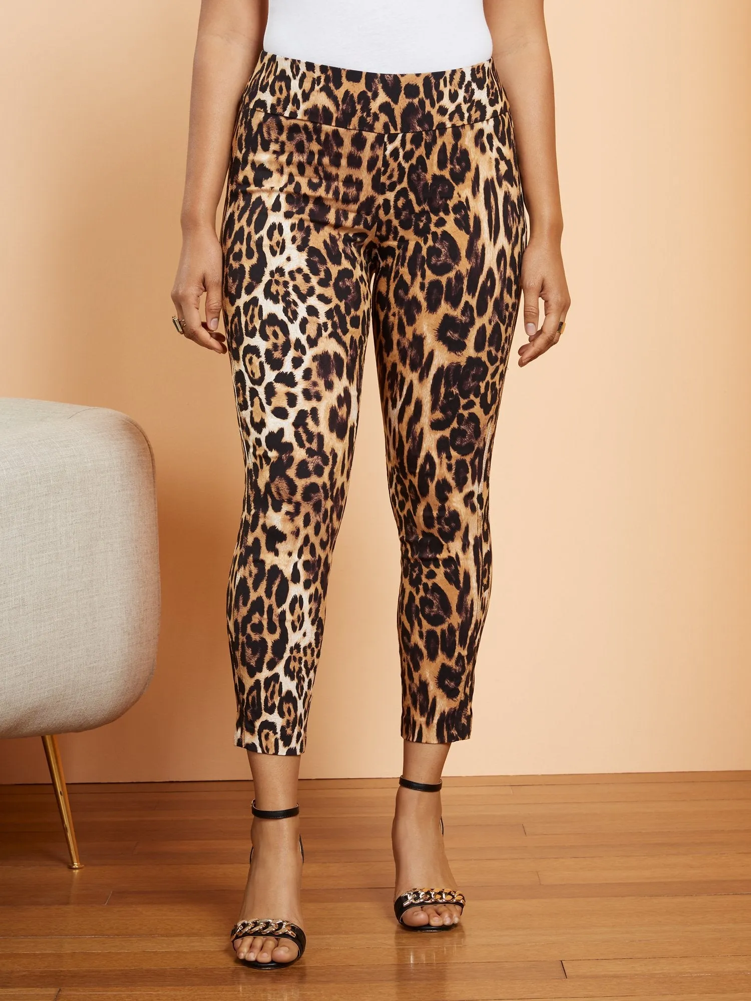 Tall Whitney High-Waisted Pull-On Slim-Leg Ankle Pant - Leopard-Print