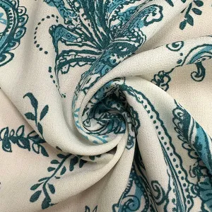 Teal Paisley Floral Print Poly Crepe Fabric