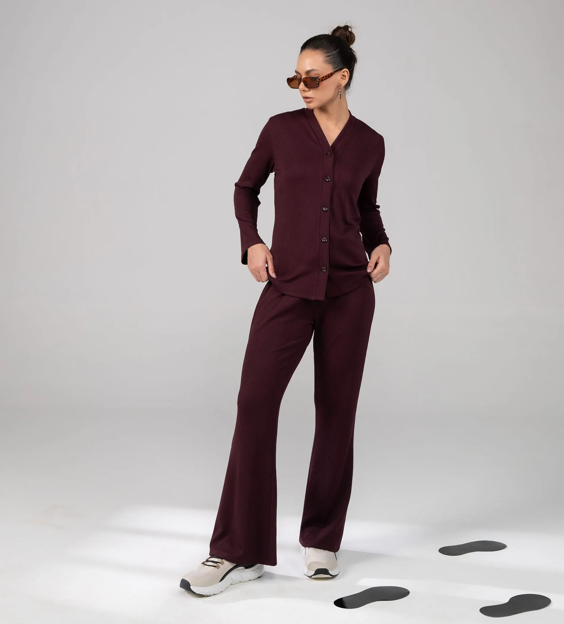 Textured Rib Knit wine Trackpants