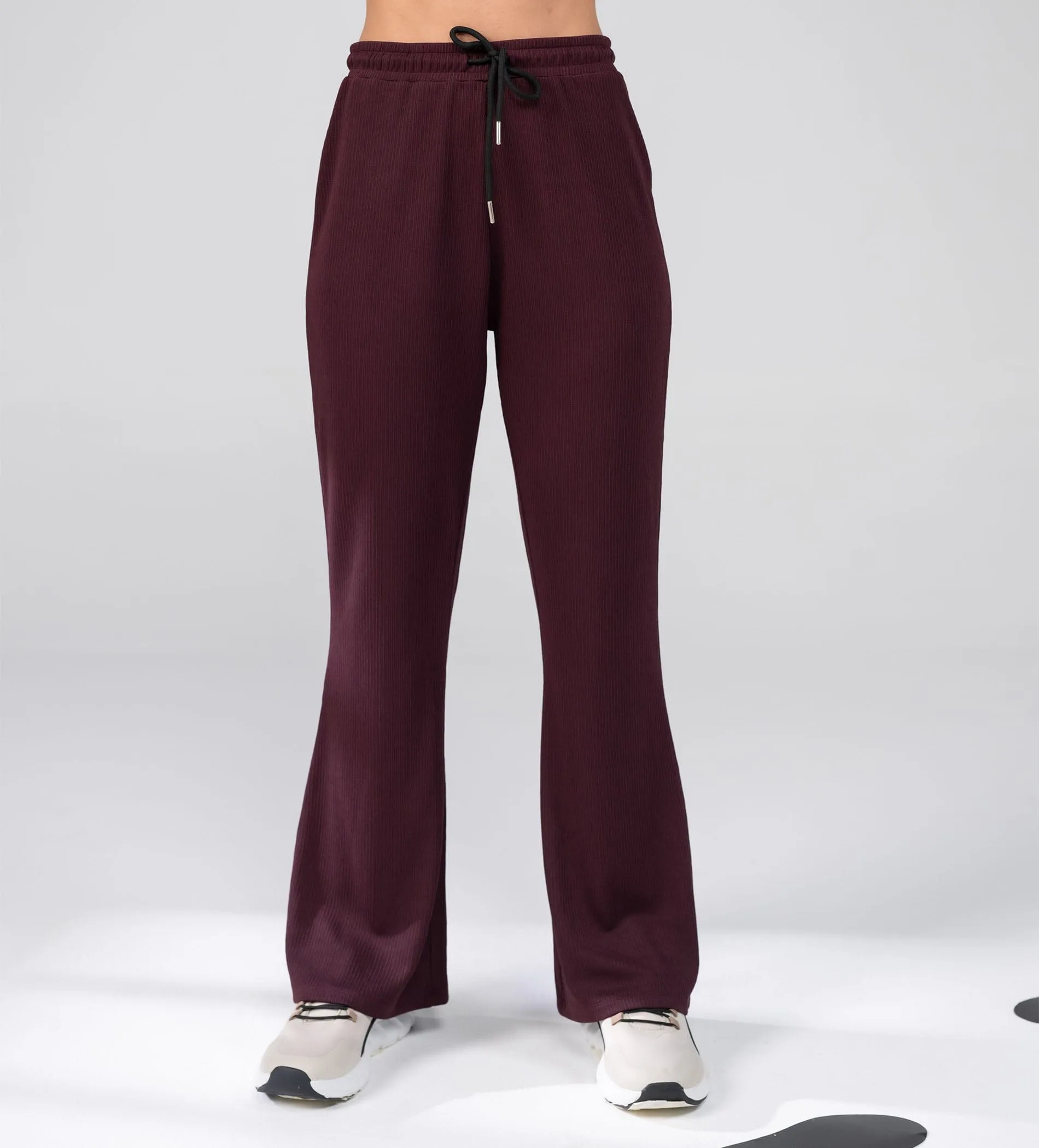 Textured Rib Knit wine Trackpants