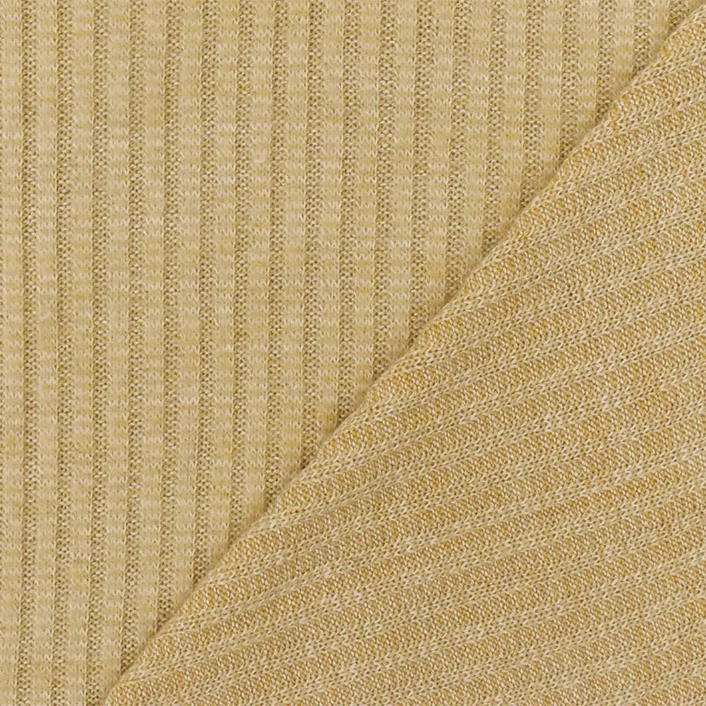 Toasty Beige-White Stretch Poly Brushed 3x2 Rib Knit Fabric