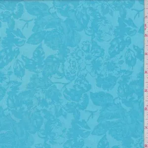 Turquoise Floral Satin Jacquard Fabric