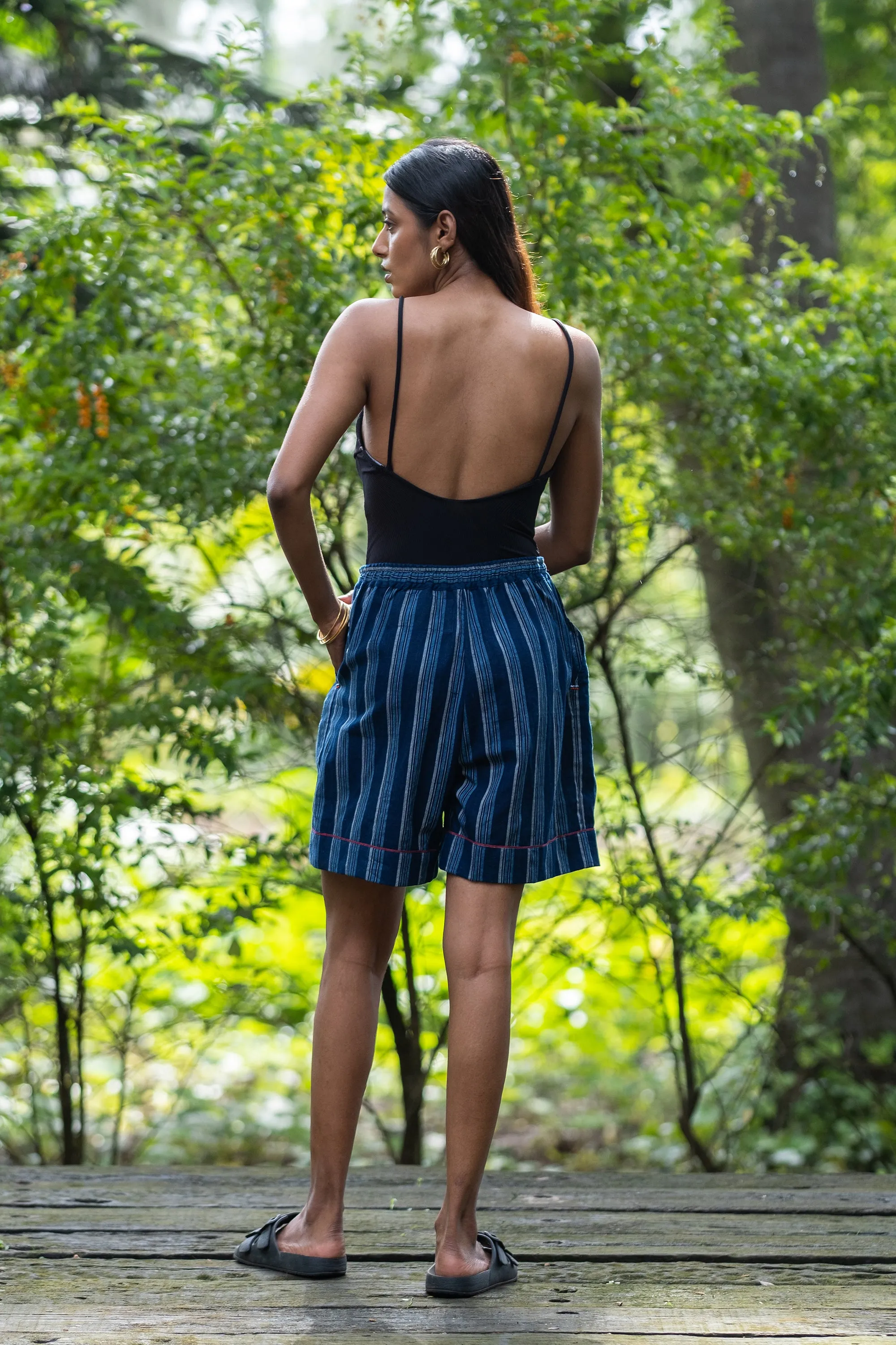 Unisex Handspun Relaxed Shorts in Indigo