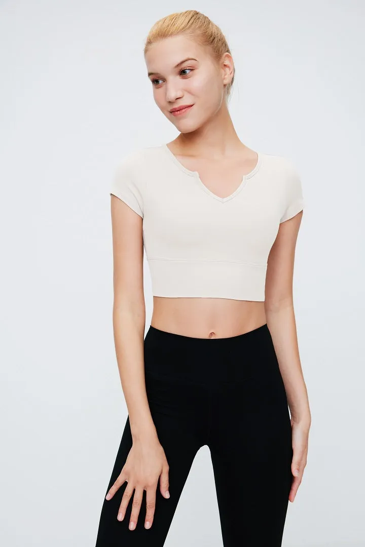 V Neck Short Sleeve Crop Top