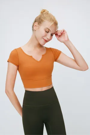 V Neck Short Sleeve Crop Top