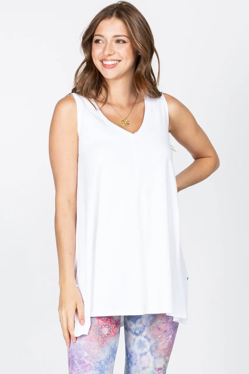 V4681A Mineral Wash V Neck Sleeveless top with Stitching