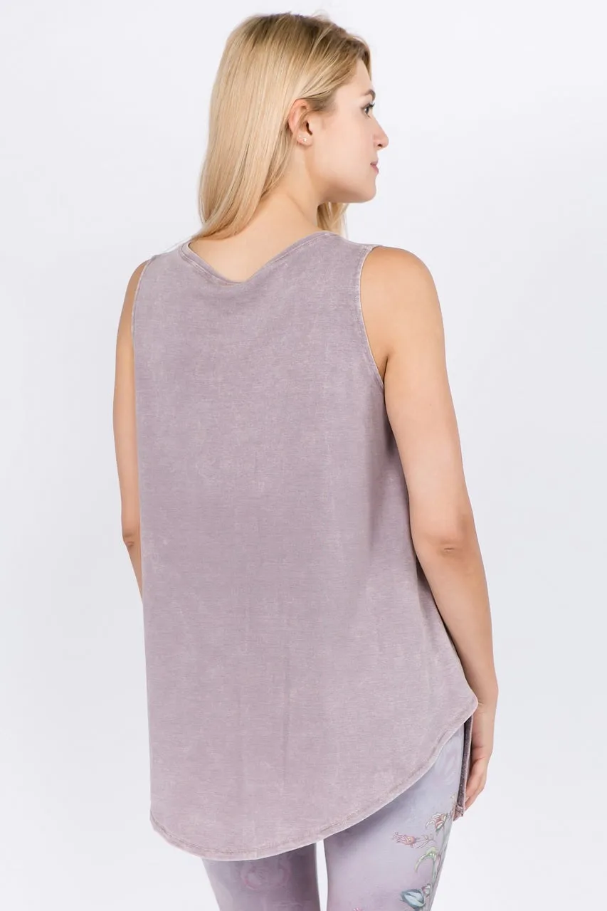 V4681A Mineral Wash V Neck Sleeveless top with Stitching