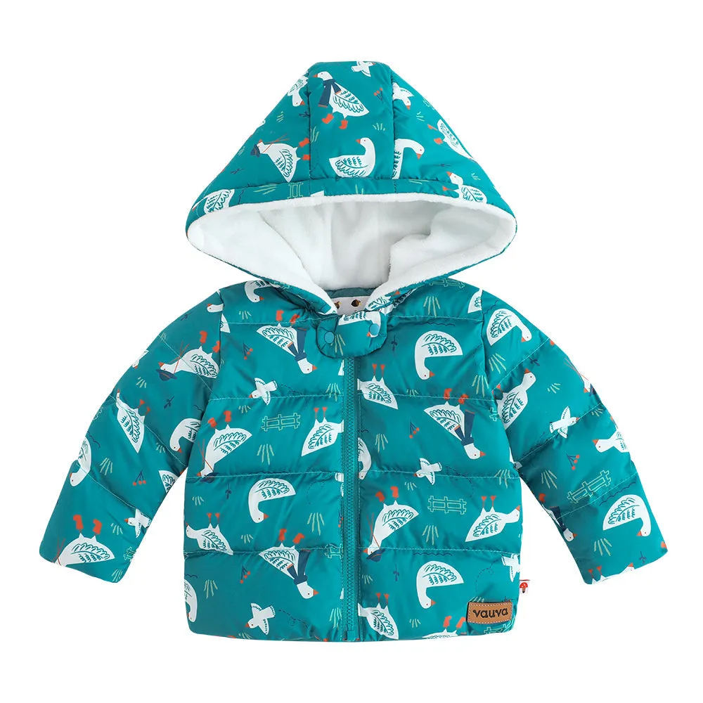 Vauva FW23 - Baby Boy White Goose All Over Print Padded Coat with Hood (Blue)