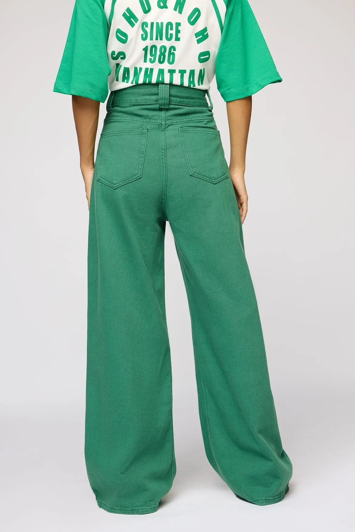 Verdant Green Denim Korean Pants