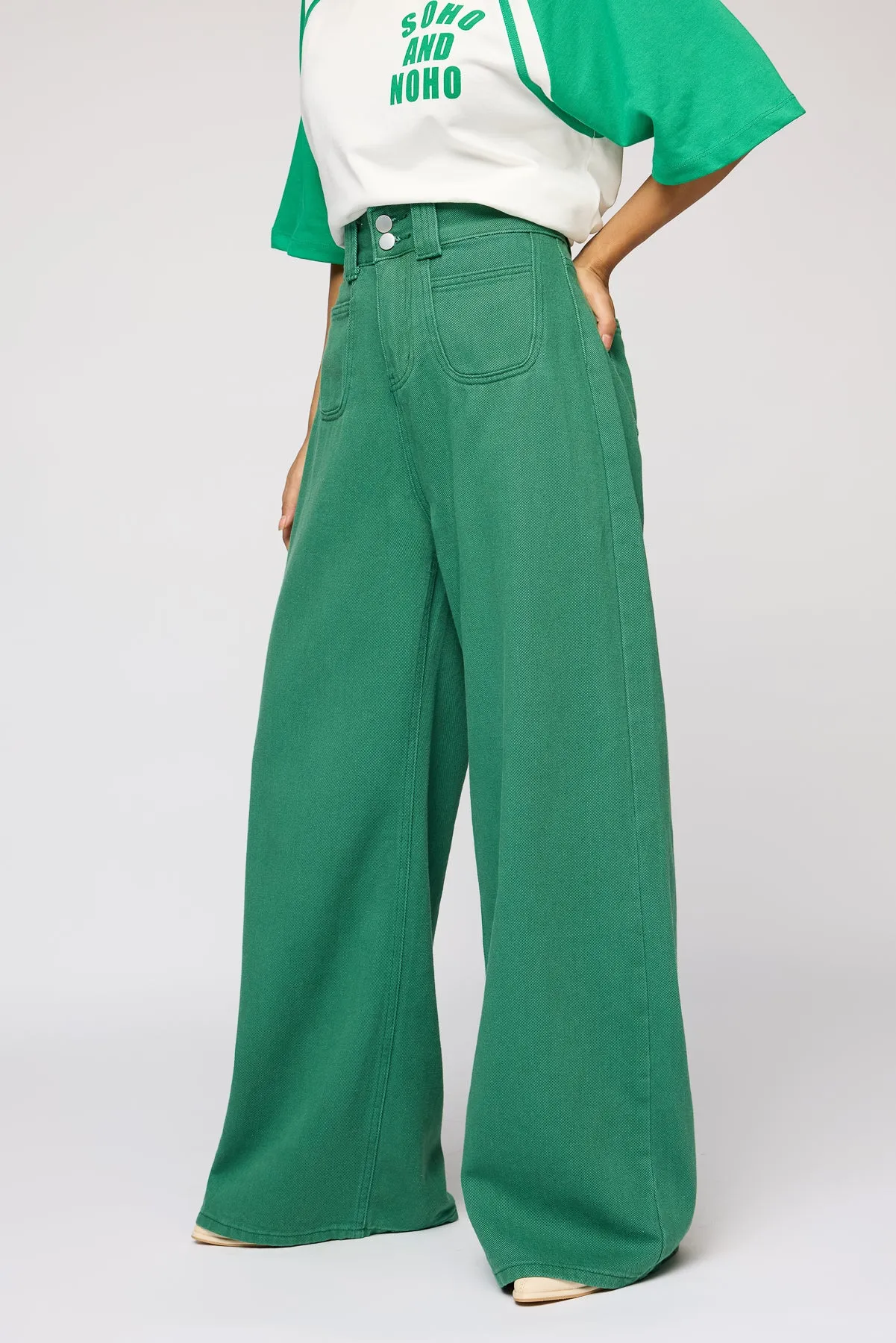 Verdant Green Denim Korean Pants