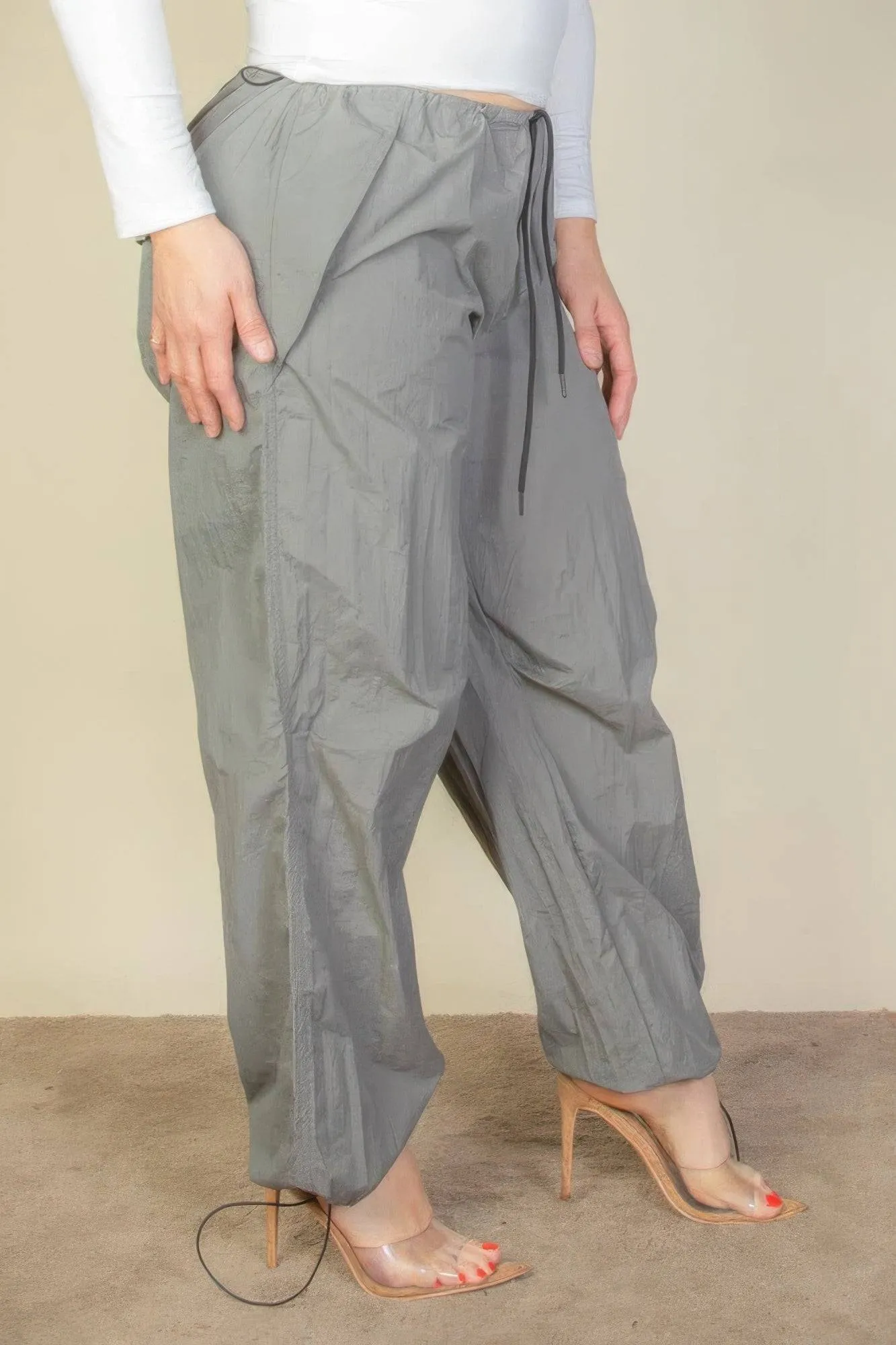 Voluptuous ( ) Plus Size Drawstring Waist Parachute Pants