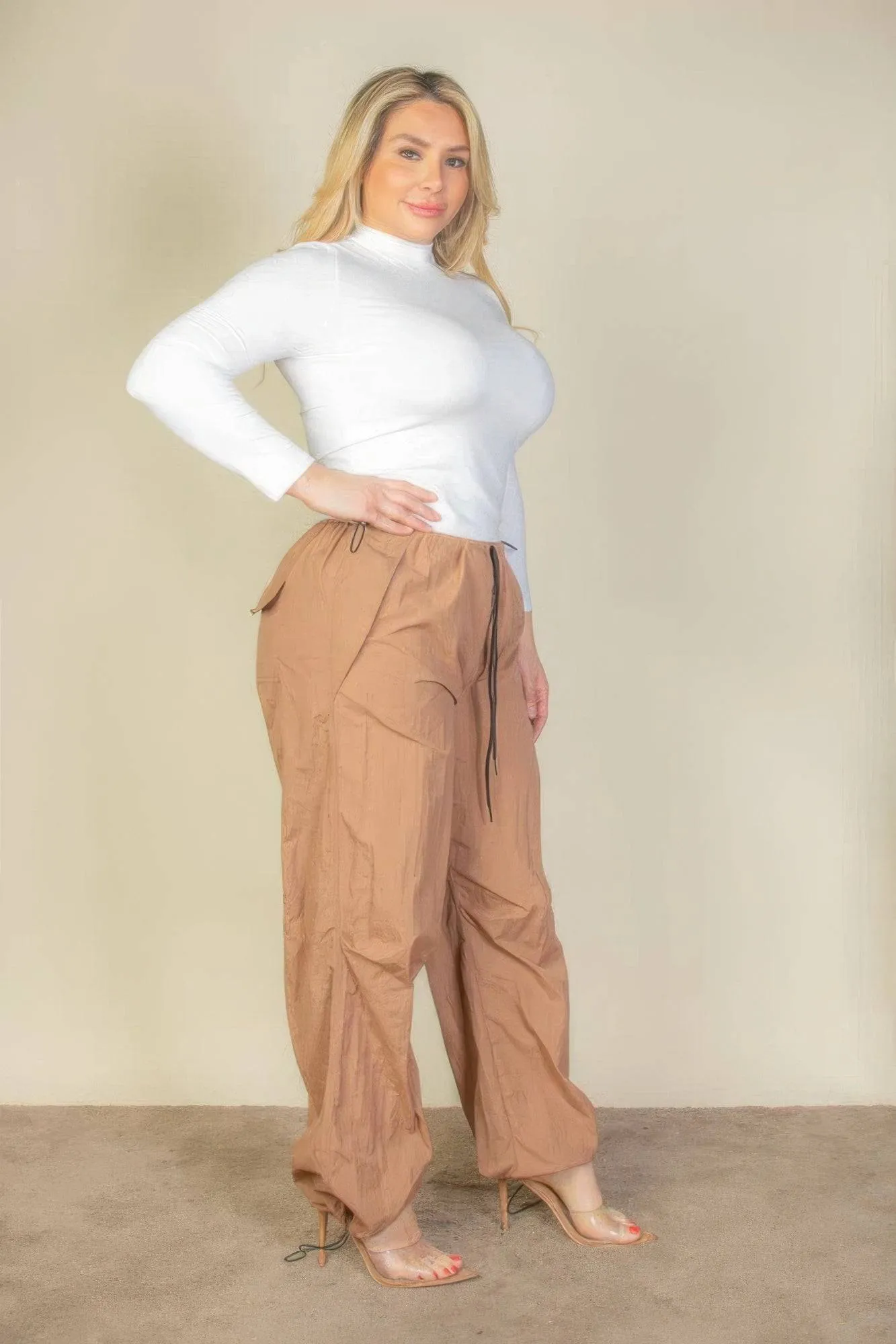 Voluptuous ( ) Plus Size Drawstring Waist Parachute Pants