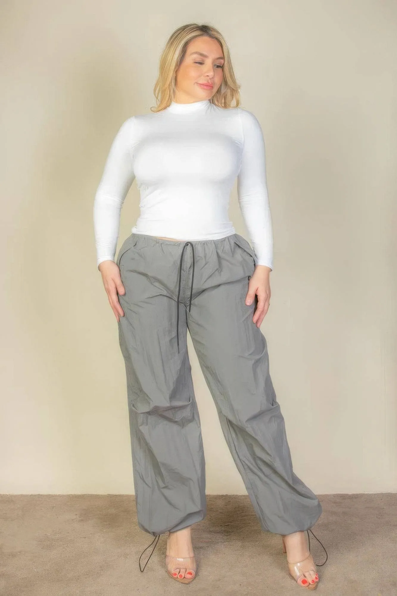 Voluptuous ( ) Plus Size Drawstring Waist Parachute Pants