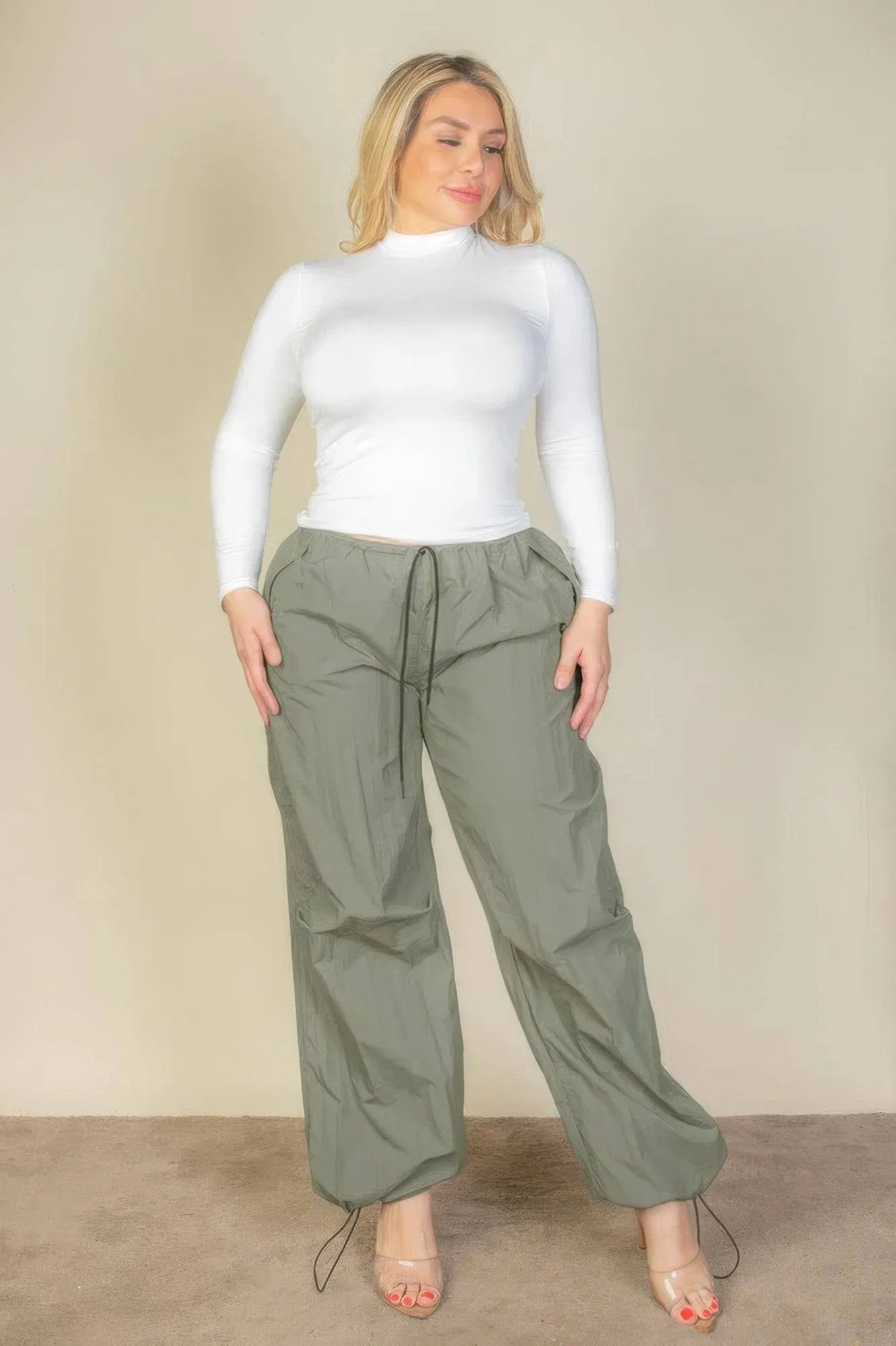 Voluptuous ( ) Plus Size Drawstring Waist Parachute Pants