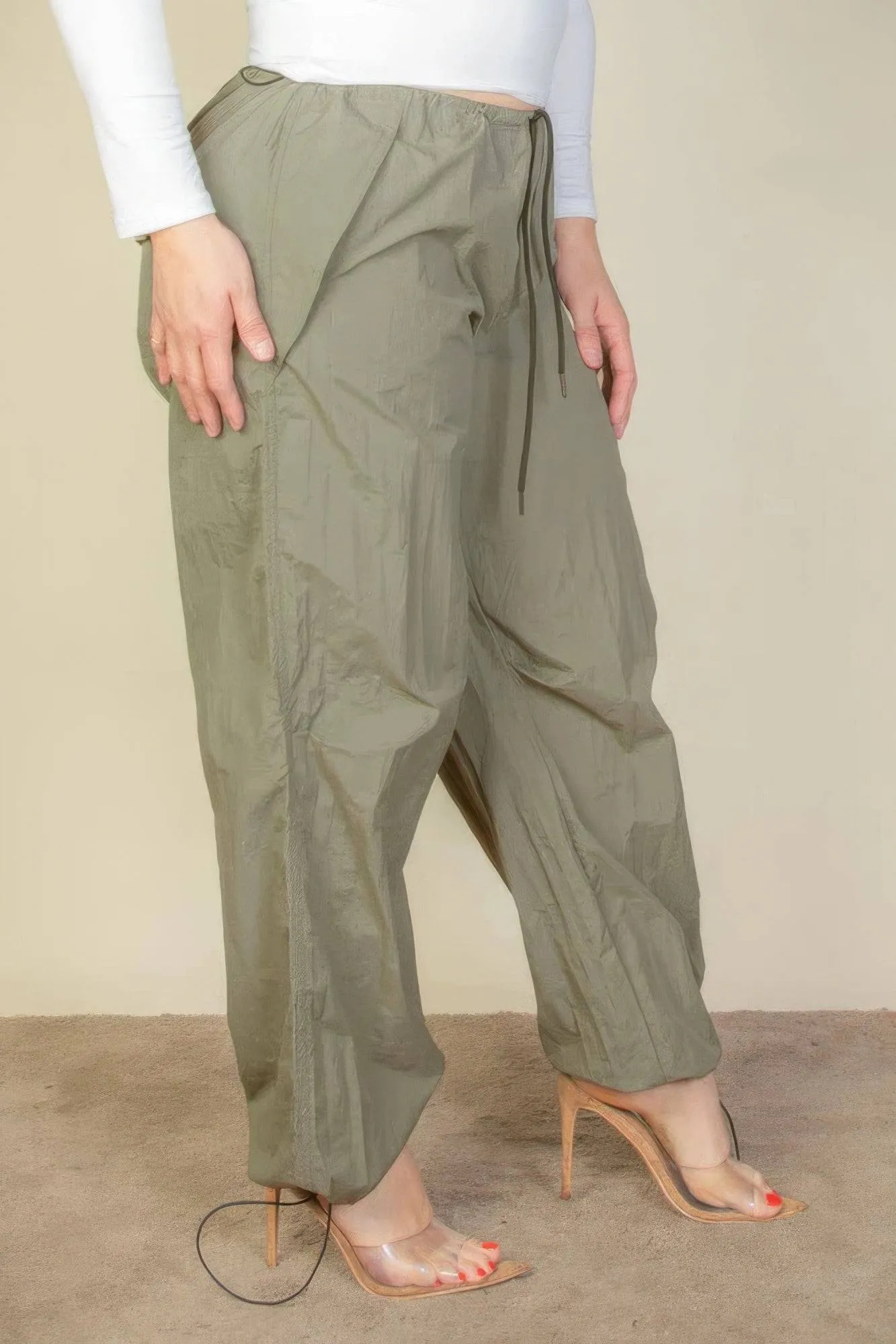 Voluptuous ( ) Plus Size Drawstring Waist Parachute Pants