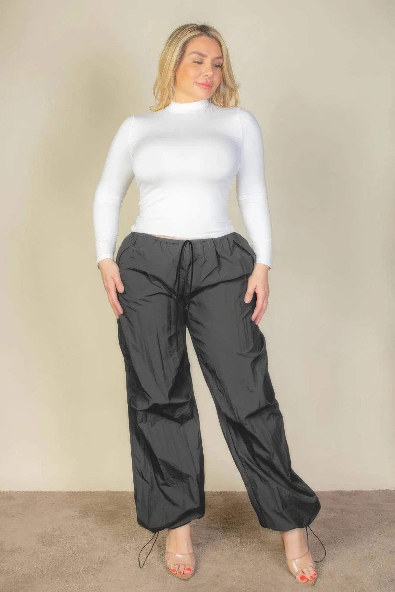 Voluptuous ( ) Plus Size Drawstring Waist Parachute Pants