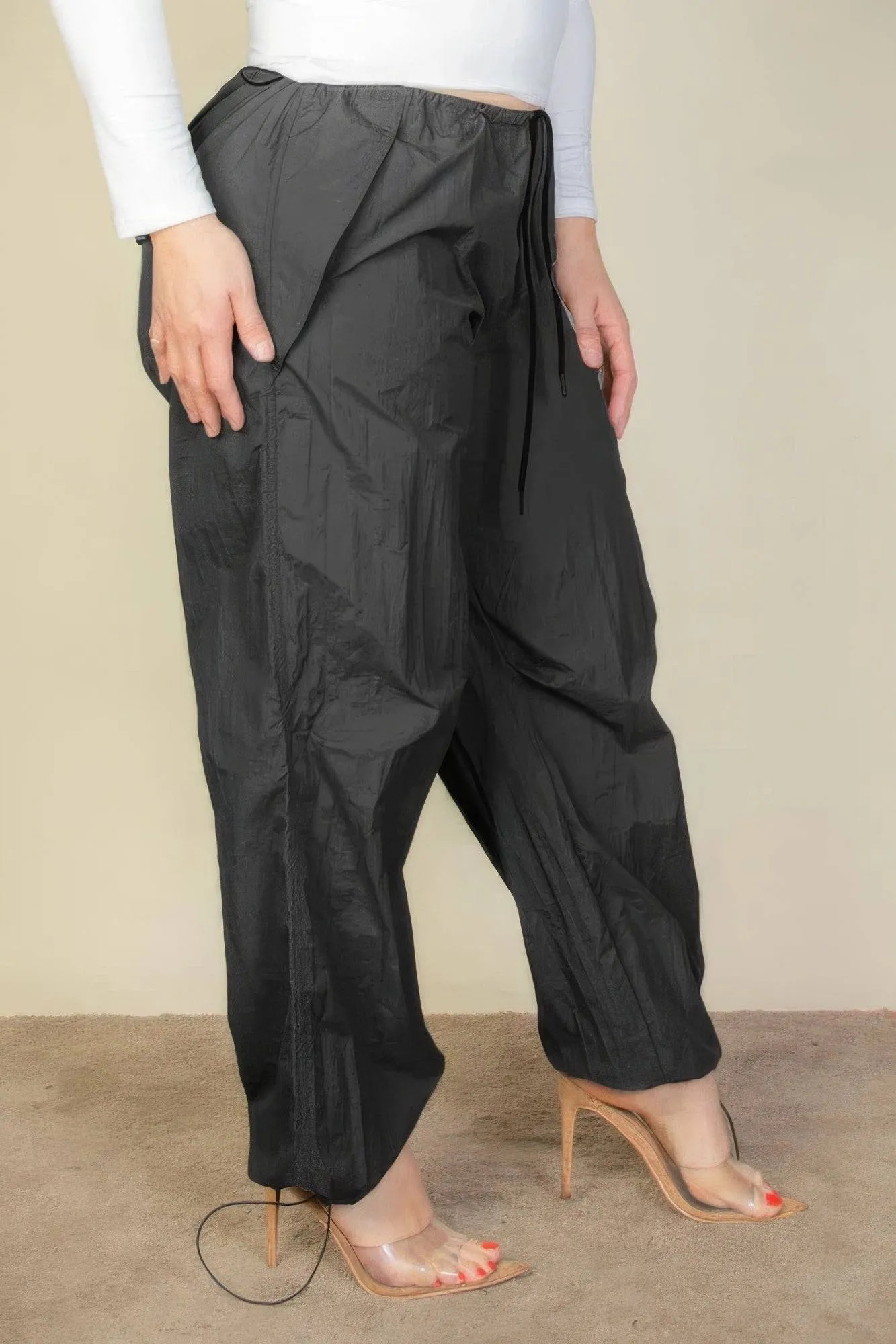 Voluptuous ( ) Plus Size Drawstring Waist Parachute Pants