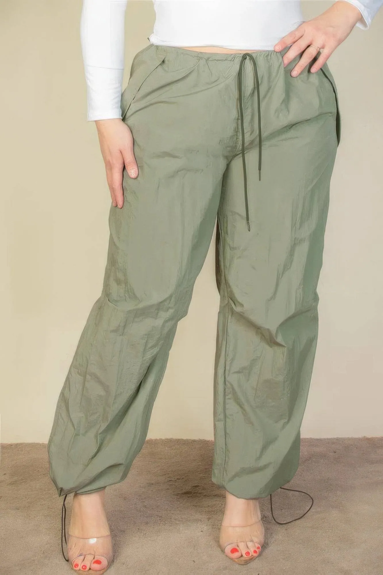 Voluptuous ( ) Plus Size Drawstring Waist Parachute Pants