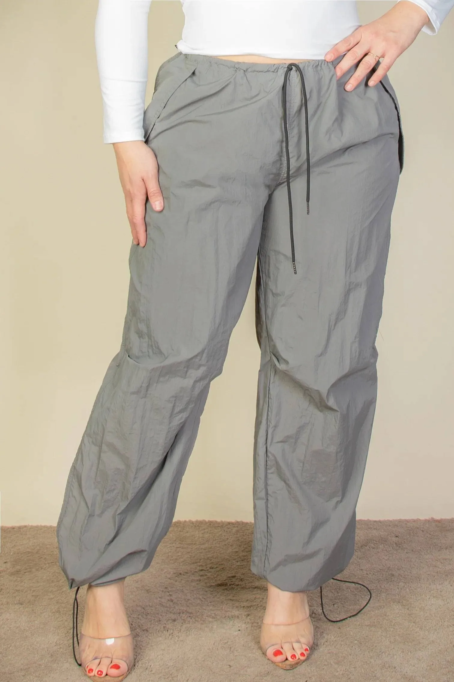 Voluptuous ( ) Plus Size Drawstring Waist Parachute Pants