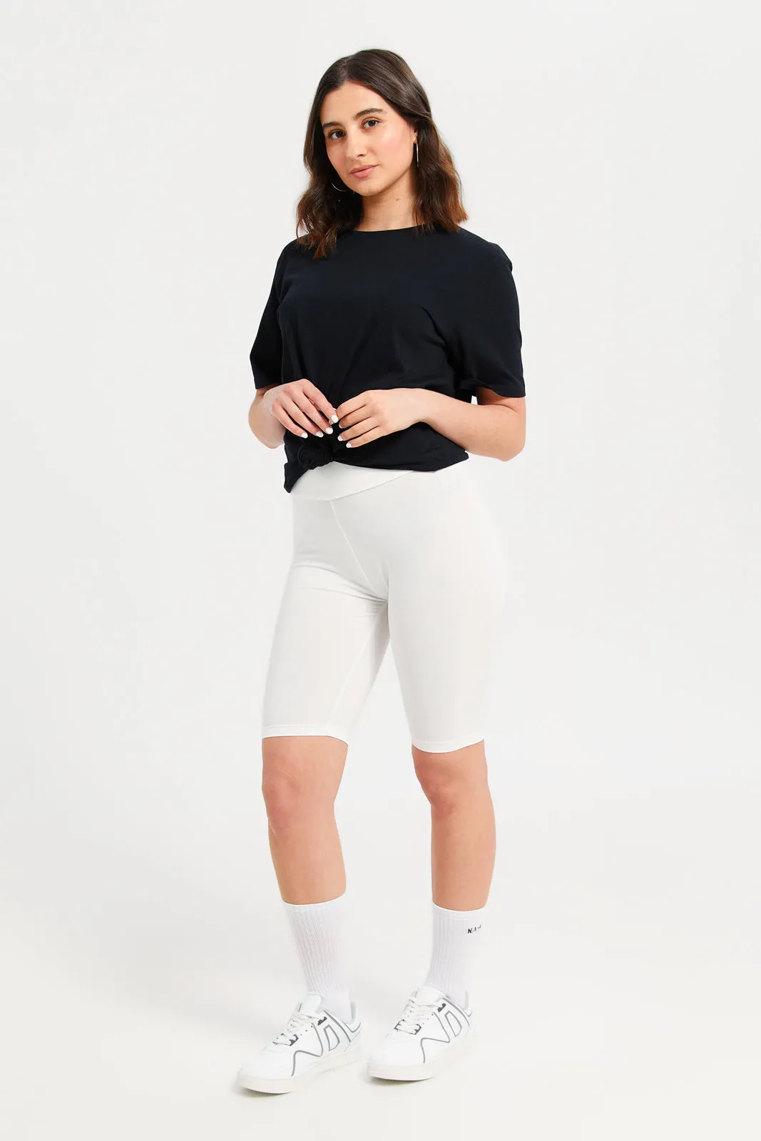 White Biker Short