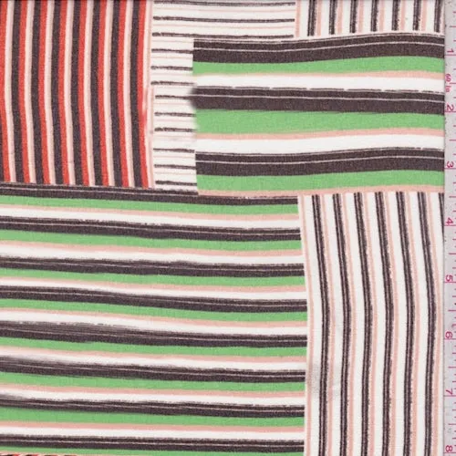 White/Green/Orange Stripe Patchwork Pebble Chiffon Fabric