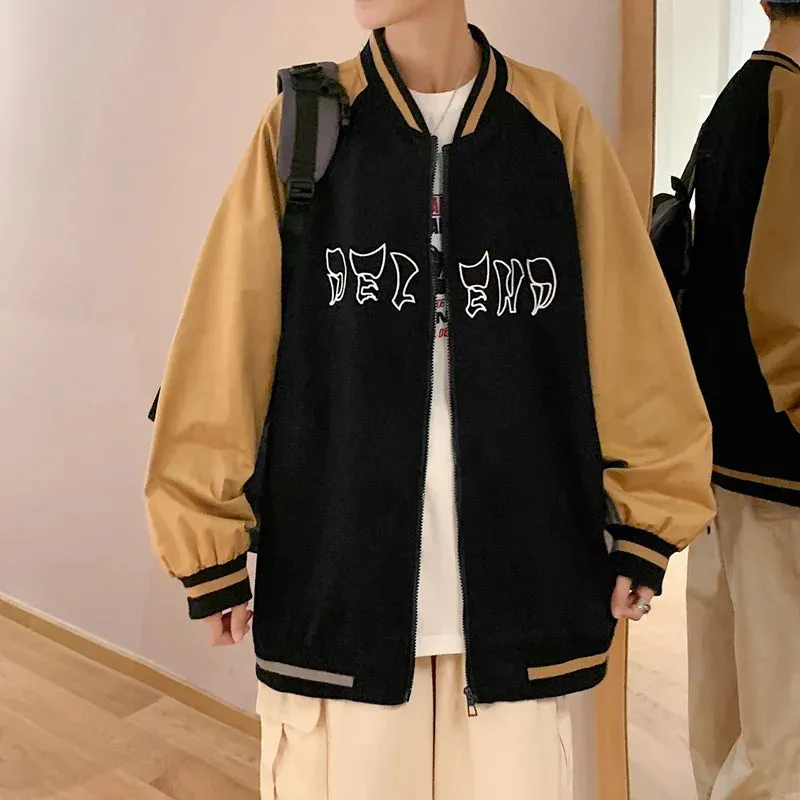 Wiaofellas  -  Spring Letter Print Baseball Jackets Patchwork Unique Contrast Jacket for Men Harajuku Streetwear Students Coat Lightweight