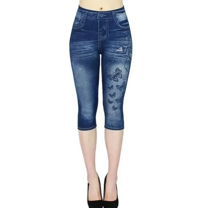 Women Denim Print Leggings Fashion Slim Stretch Pants