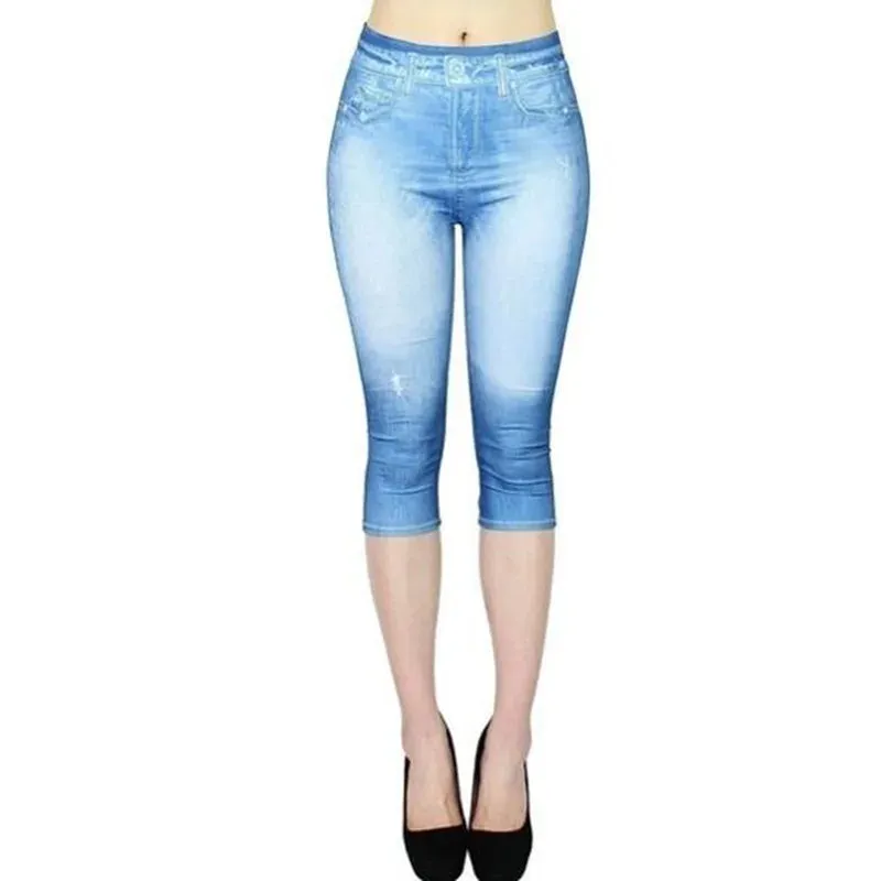 Women Denim Print Leggings Fashion Slim Stretch Pants