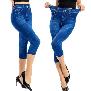 Women Denim Print Leggings Fashion Slim Stretch Pants