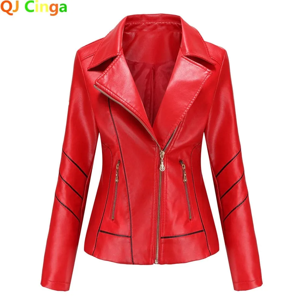 Women fashion Casual Biker Leather Jacket Coat