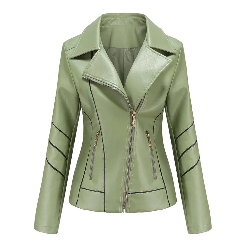 Women fashion Casual Biker Leather Jacket Coat